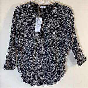 Today Italy Made Jeweled Tassel Zip Ruched Sleeve Top. Medium. NWT.